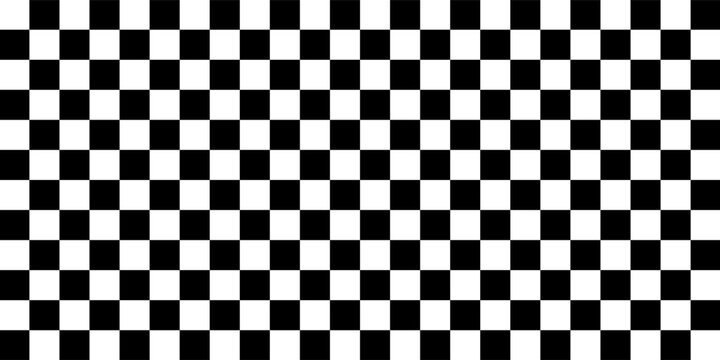 Black and white racing against a checkered pattern background