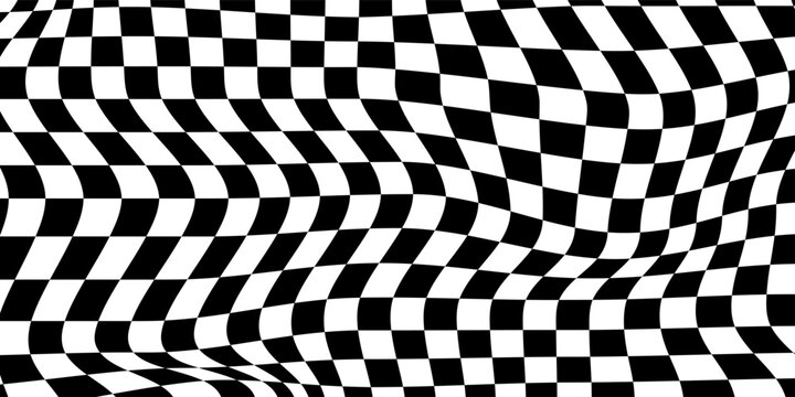 Black and white racing against a checkered pattern background