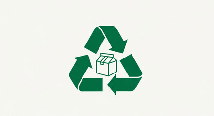 Fototapeta premium Green recycling symbol with cardboard box in center.