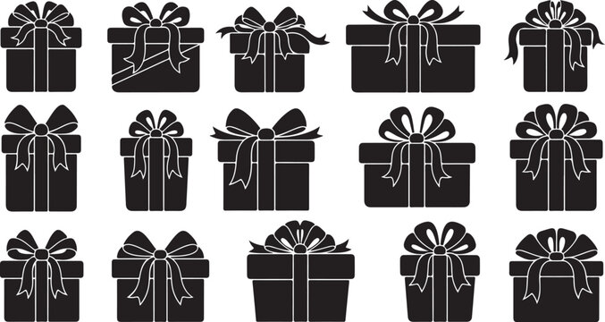 Black gift boxes with ribbons and bows pattern