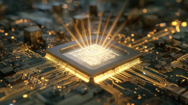 Illuminated Silicon: An evocative close-up of a central processing unit, radiating light. Capturing the essence of innovation and processing power.