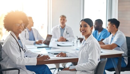 Fototapeta premium A diverse group of medical professionals gathered around a conference table