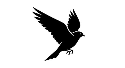 Fototapeta premium Black bird silhouette in flight, flying pigeon vector icon, minimalist sparrow or dove shape, elegant avian wing spread graphic for logo design