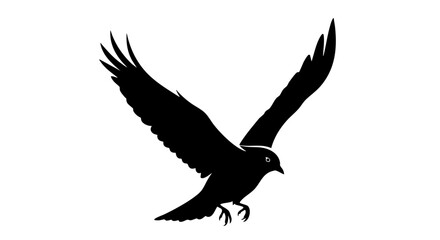 Obraz premium A silhouette vector illustration of an eagle in flight over landscape