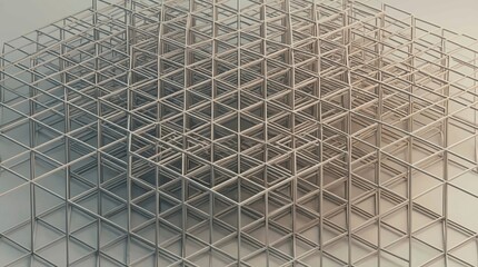 Fototapeta premium Aerial view of modern steel scaffolding grid structure in industrial construction site