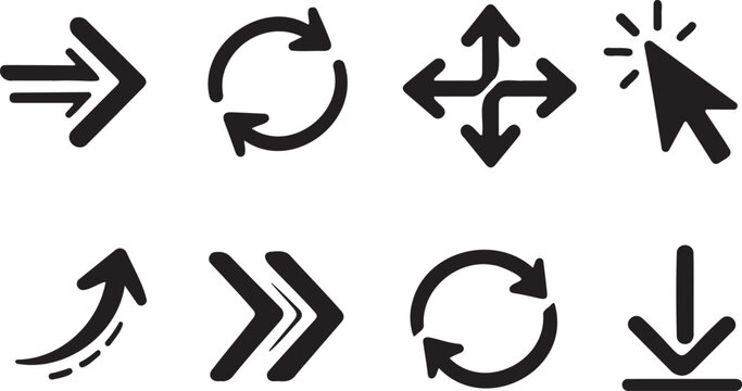 arrow rotation refresh navigation symbol icons, circular arrow refresh reload icon set, interface navigation arrows collection
