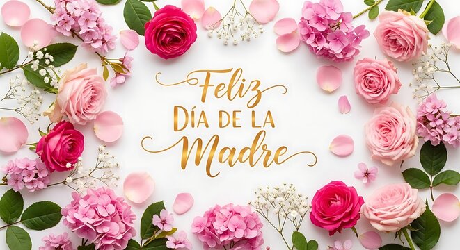 Flowers frame feliz dia de la madre text, a heartfelt mothers day greeting. Perfect for mothers day designs and celebrations.