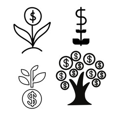 Financial Growth Icon Set with Money Plant and Investment Tree Symbols © Abdullah Artworks CO