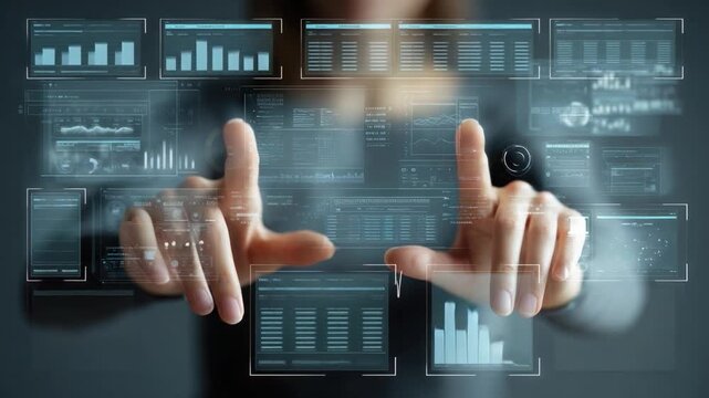 Innovative Interface: A visionary concept, featuring a person interacting with an advanced, see-through interface. This futuristic image symbolizes technology and data analysis.