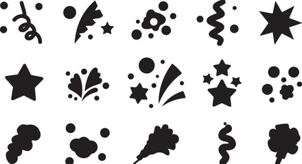 Fototapeta premium Black Silhouette Party Decorations and Effects Icons Set