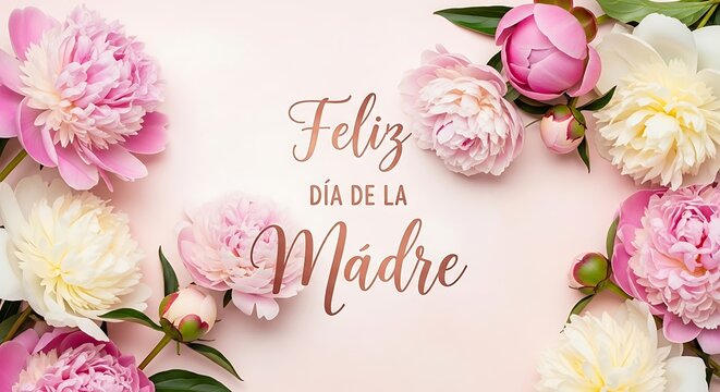 Feliz dia de la madre card with peony flowers, perfect for mothers day designs, greeting cards, social media posts, and advertisements.