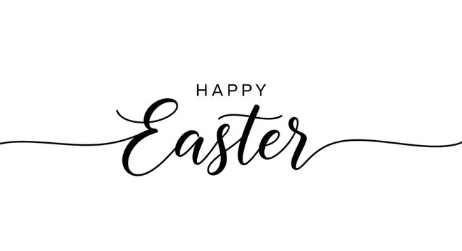 Black and white easter greeting card with happy easter text on white background