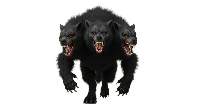 Cerberus Monster with Three Heads on a Black Background