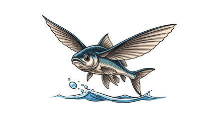 Obraz premium Dynamic flying fish leaping gracefully out of ocean water, with its large pectoral fins extended like wings, showcasing incredible aerial glide.