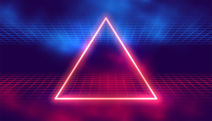 glowing neon triangle frame background with geometric grid lines © starlineart
