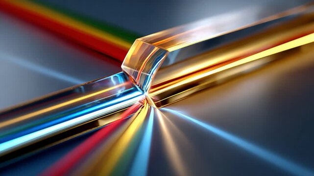 Chromatic Confluence: A vibrant convergence of light and color, with beams of radiant hues passing through a sleek prism, creating an eye-catching visual of optical phenomenon.