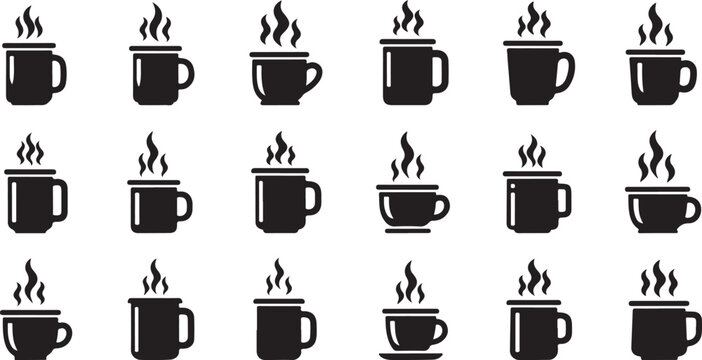 Black coffee cups with steam icons pattern design
