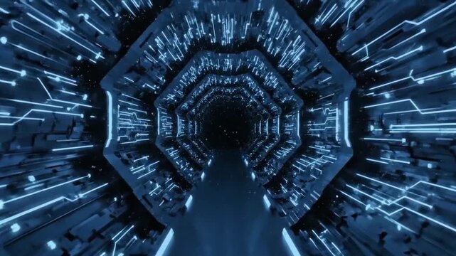 Futuristic Neon-Lit Tunnel with Circuitry Patterns A Journey into the Digital Realm