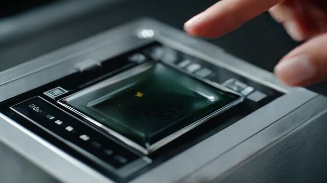Touch Interface Technology: A close-up view of a person's finger interacting with a sleek, modern touch interface, highlighting the technology's intuitive design and seamless user experience. 