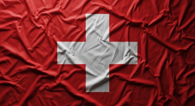 Crumpled swiss flag with white cross