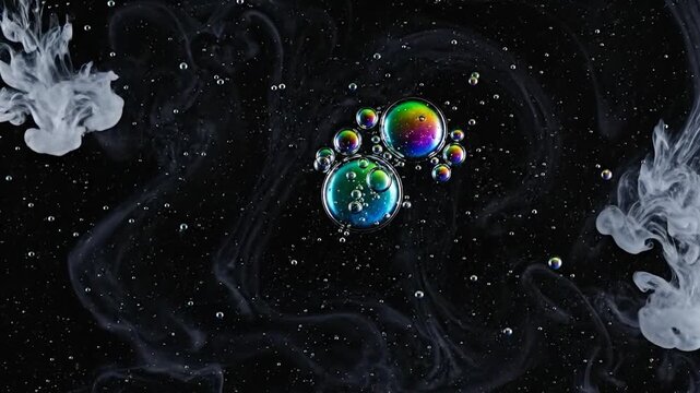 Soap Bubbles Floating in Space Environment.