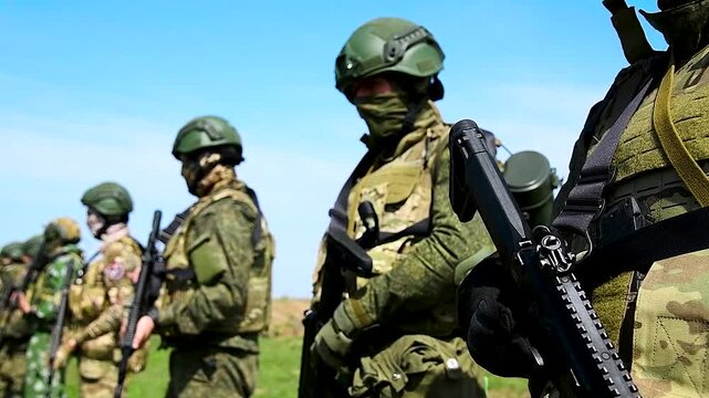 Modern Russian soldiers during training at the training ground