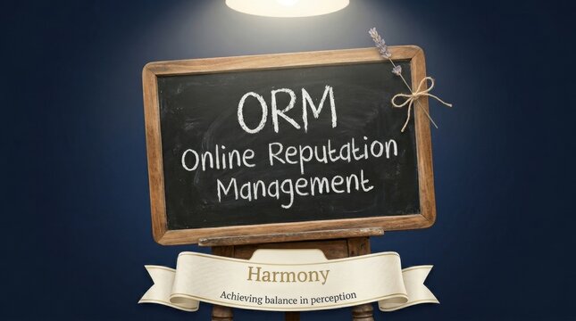 Online Reputation Management ORM on a vintage chalkboard with the word Harmony signifying balance in perception