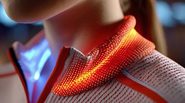 Innovative Tech Wear: A close-up showcases a modern collar design, incorporating innovative LED lighting for both functionality and aesthetic appeal.