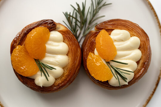 Pastry Dessert with Cream and Tangerine