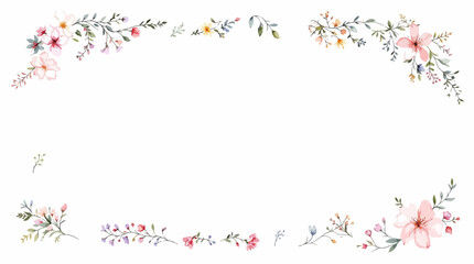 Elegant watercolor wildflower borders designed with delicate blossoms and gentle leafy branches. © Wildflower
