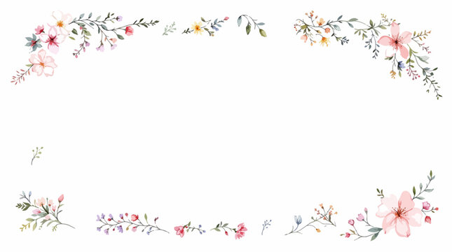 Elegant watercolor wildflower borders designed with delicate blossoms and gentle leafy branches.