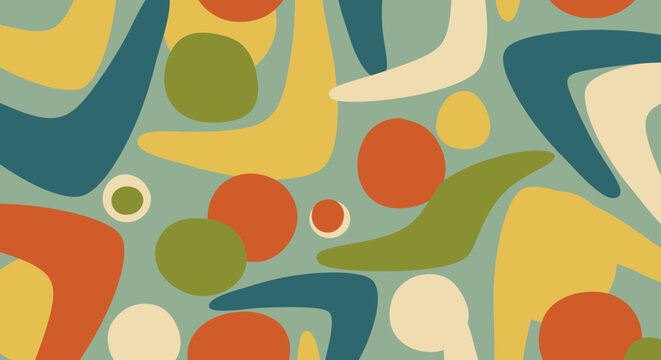 Mid-century Modern Boomerang and Circle Pattern - Retro Abstract Design