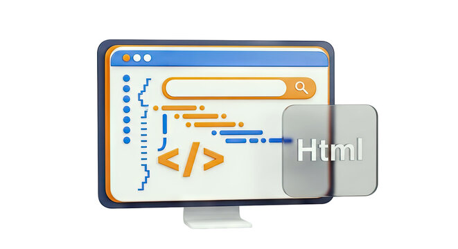 3D HTML Coding and Web Development Concept