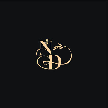 monogram elegant concept luxury feel with wavy line ND organic leaves wedding logo letter