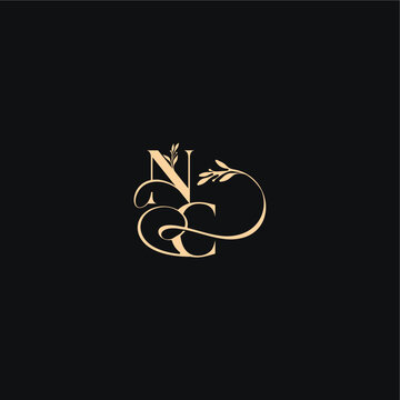 monogram elegant concept luxury feel with wavy line NC organic leaves wedding logo letter