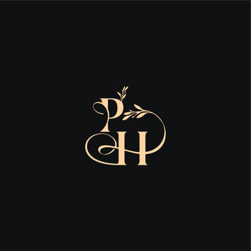 monogram elegant concept luxury feel with wavy line PH organic leaves wedding logo letter