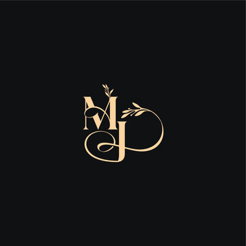 monogram elegant concept luxury feel with wavy line MJ organic leaves wedding logo letter