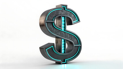Obraz premium 3D metallic dollar sign symbol with dark chrome finish and glowing neon highlights