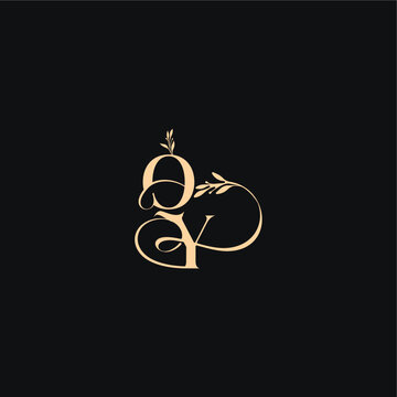 monogram elegant concept luxury feel with wavy line QY organic leaves wedding logo letter