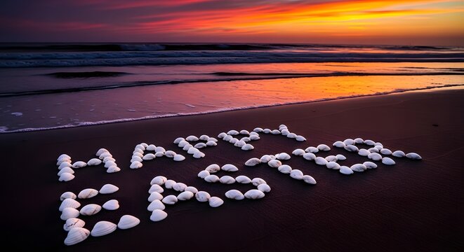 Happy easter celebration with colorful eggs on the beach at sunset