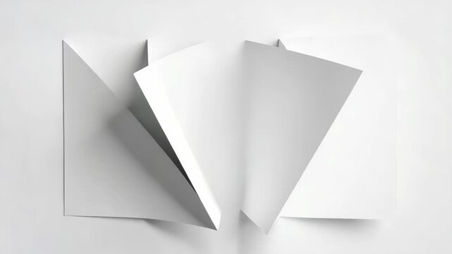 Minimalist abstract white paper art with geometric folds and soft shadows on a clean white background