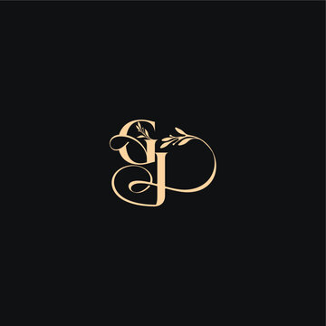 organic leaves wedding logo monogram elegant concept letter luxury feel with wavy line GJ