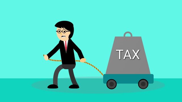 Businessman Pulling Heavy Tax Burden Animation