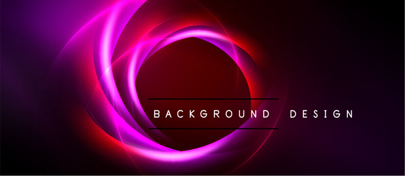 Abstract neon swirls, vibrant red purple hues, dark background. Modern design element, dynamic lighting effect.