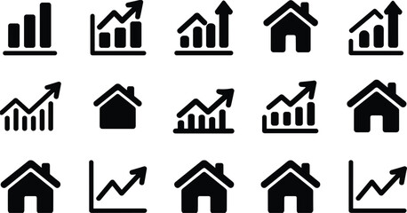Obraz premium Icons Representing Business Growth, Real Estate, and Financial Charts graph