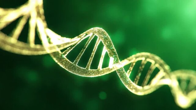 DNA Helix Unveiled: A glowing DNA helix against a deep green backdrop, showcasing the intricacies of life's building blocks.