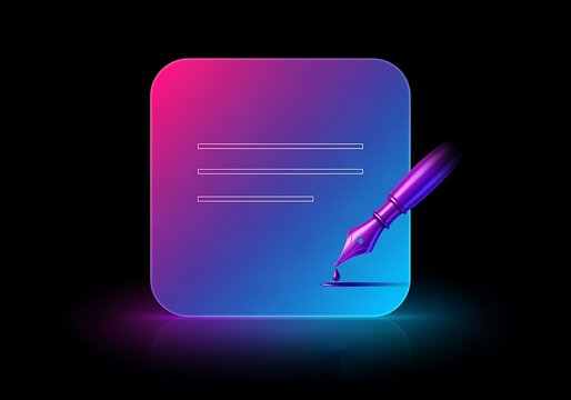 Quadratic card with lines and fountain pen signing on dark background  colorful gradient