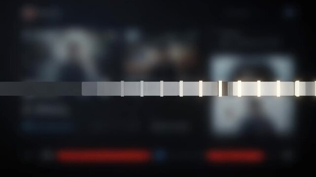 Medium shot of a digital timeline highlighting midroll ad insertion points on a VOD streaming interface with blurred background controls and playback elements.