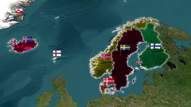 Nordic Countries Map Animation With Glowing Borders