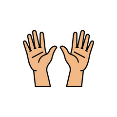 Fototapeta premium Human hands held up with palms open in a gesture of peace.